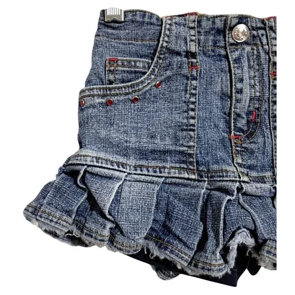 Y2K U.S. Polo Assn. Embellished Denim Skort Pleated Hem Embroidered Logo 3T - Picture 7 of 8